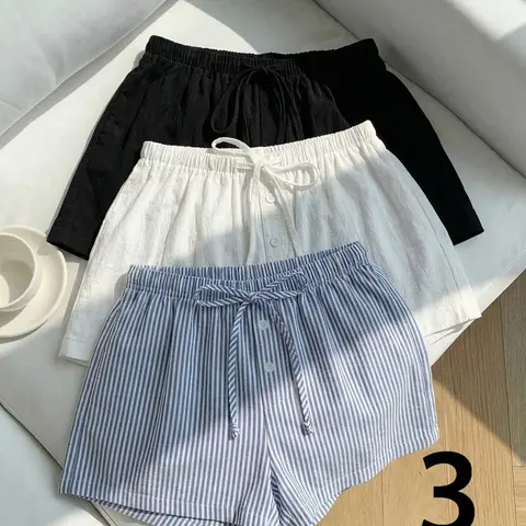Coastal 3-Pack Shorts Set, Striped and Solid Drawstring Adjustable Hot Pants, Casual Comfy Shorts, Casual Summer Shorts, Casual Daily Wear and Aesthetic Loungewear, Daily Chic Style, Soft Breathable Fabric, Stunning Womenswear