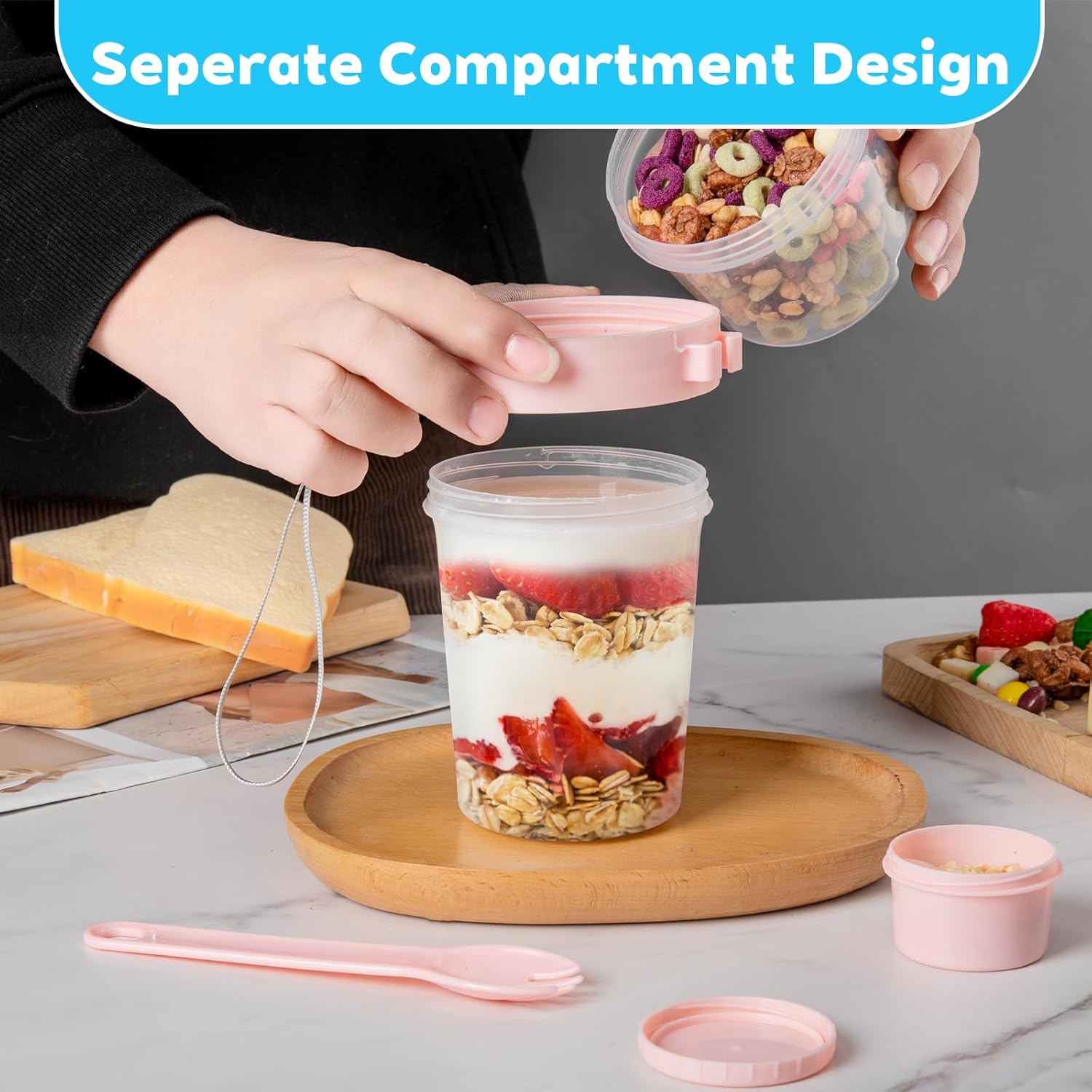 4 yogurt parfait cups, covered yogurt container, overnight oatmeal container, reusable parfait container, small Mei Sen jar for salad, pre-meal preparation, snacks and oatmeal.