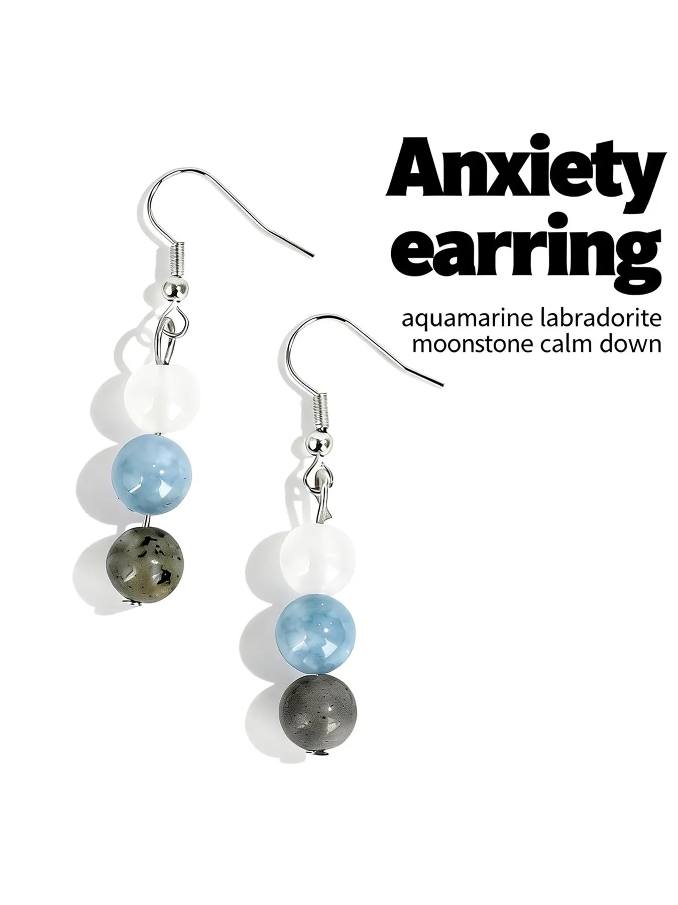 Anxiety Relief & Calm Down - Natural Aquamarine Labradorite Moonstone Handmade Beaded Crystal Earrings Jewelry