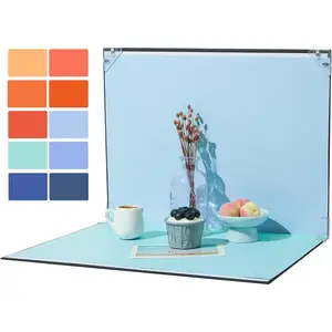 16x11.5 Photo Backdrop Background Table Top Kit, 10PCS Orange & Blue Background Paper with Backdrop Board, Flat Lay Props for Jewelry, Food, Makeup, Product