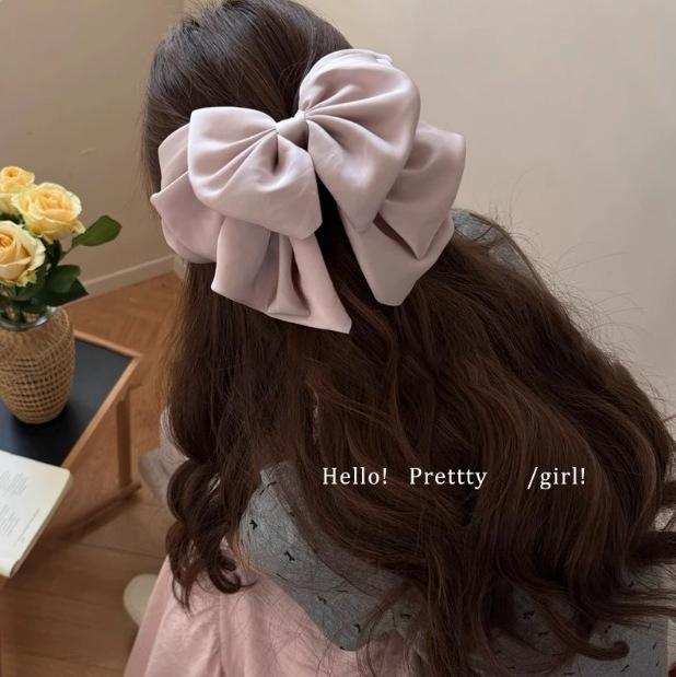 French Style Satin Bow Hair Claw Clips for Women, Elegant Large Hair Claws for Bun & Updo Hairstyles, Luxury Textured Hair Accessories for Back of Head, New Trendy Fashion Headwear for Spring Summer Daily & Party easter bunny ears