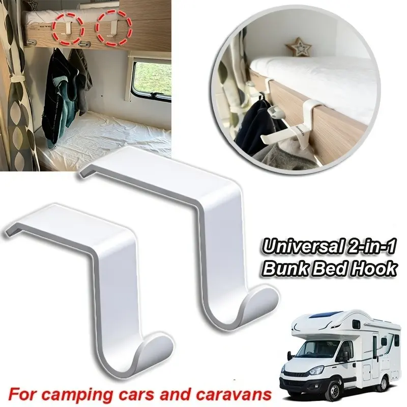 4pcs Universal 2-In-1 Compact Hooks for Camper RV Bunk Beds, Tool-Free Installation, Stable Load-Bearing, Ideal for RV Camping & Outdoor Use