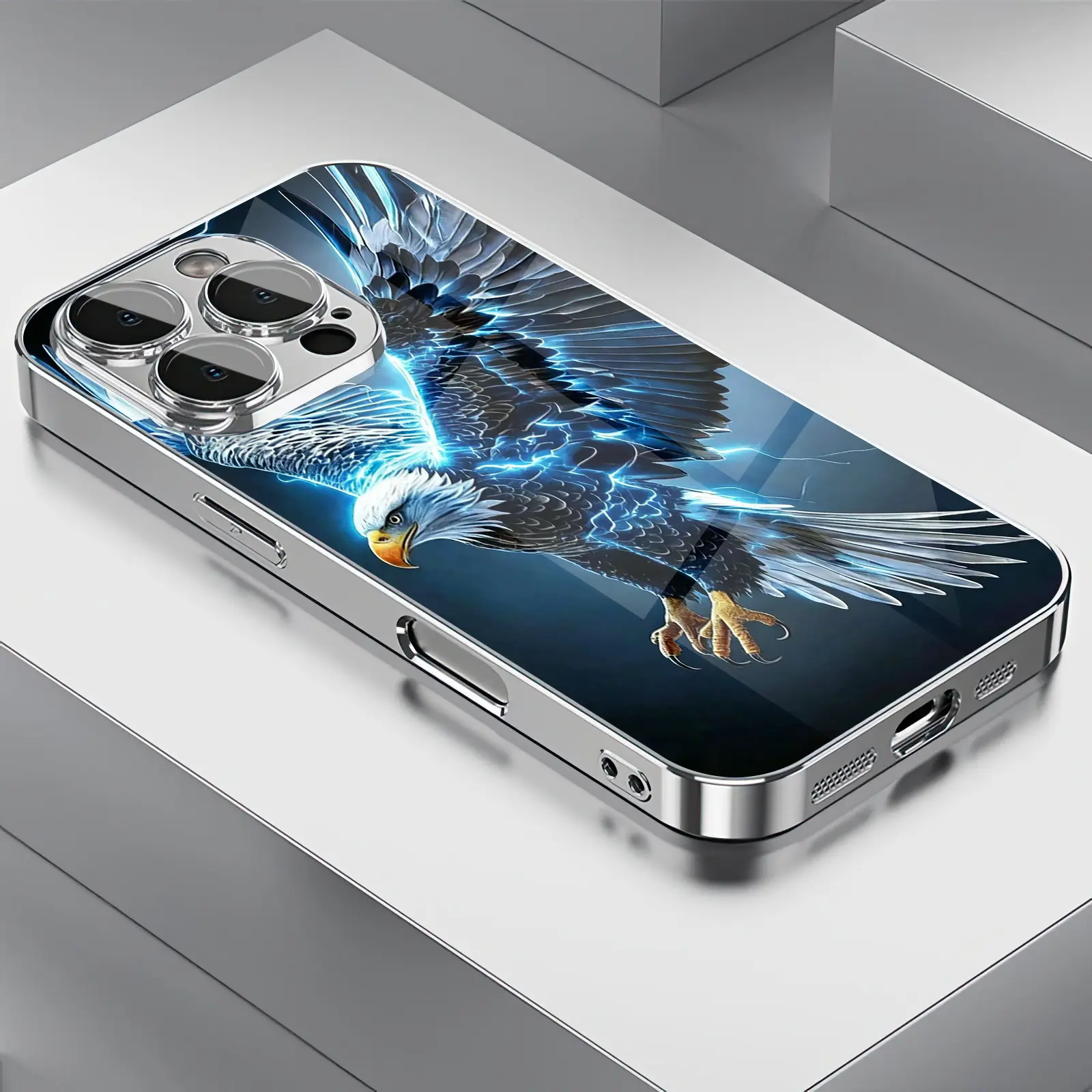 2D Printed Lightning Bald Eagle Hawk Pattern Phone Case - All-Inclusive Phone Accessories for iPhone 17 Pro Max,16,15,14,13,12,11 & Samsung Galaxy S25 Ultra,S24,S23,S22,S21,S20,A Series - ZQ204, Multi-Model