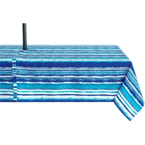 Indoor Outdoor Tabletop for Spring Summer Decorations, Picnics and Dinner Parties - Stain and Water Resistant, Crayon Art (Ocean), Zipper Tablecloth, 60 x 84 Rectangle with Umbrella Hole