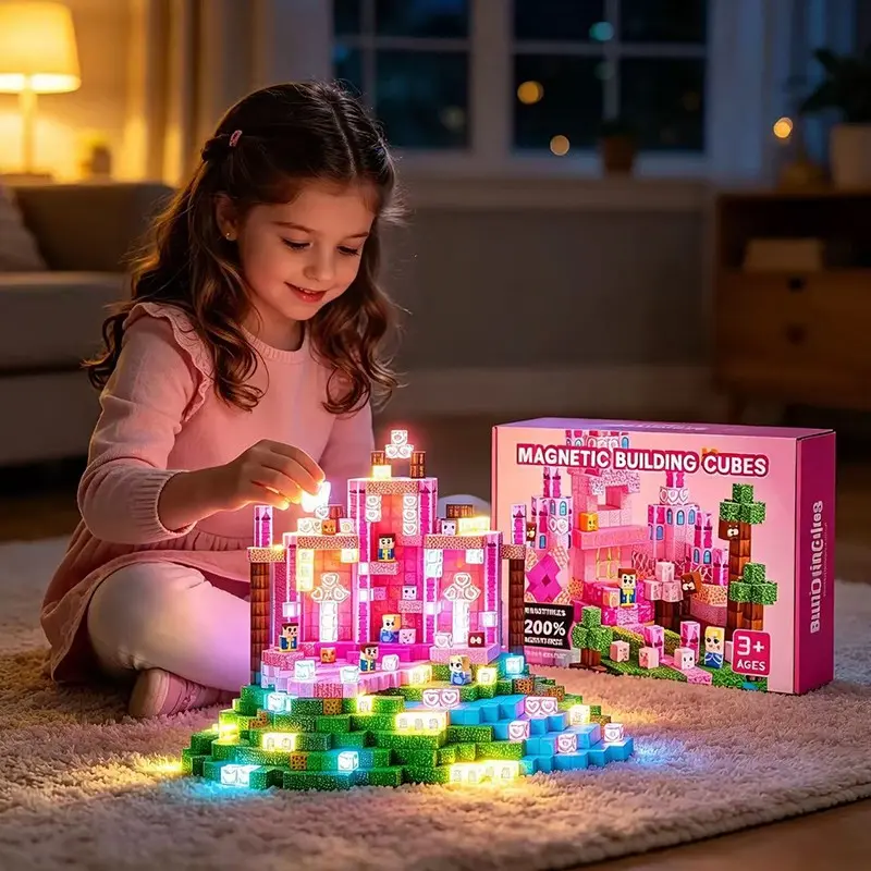 Magnetic Building Blocks with Lights, Castle Theme, Educational Toy for Kids Aged 3+, Perfect Gift for Boys and Girls