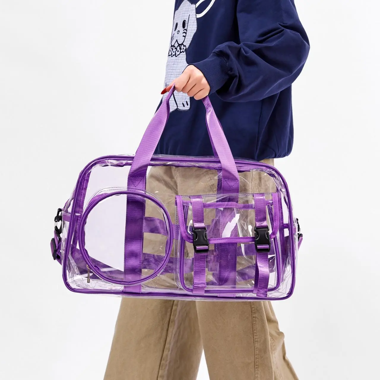 Clear Travel Duffel Bag Waterproof Large Capacity Heavy Duty PVC Portable Gym Fitness Swimming Beach Stadium Concert Approved Tote Travel Essentials For Women Men Transparent Sports Weekender Storage
