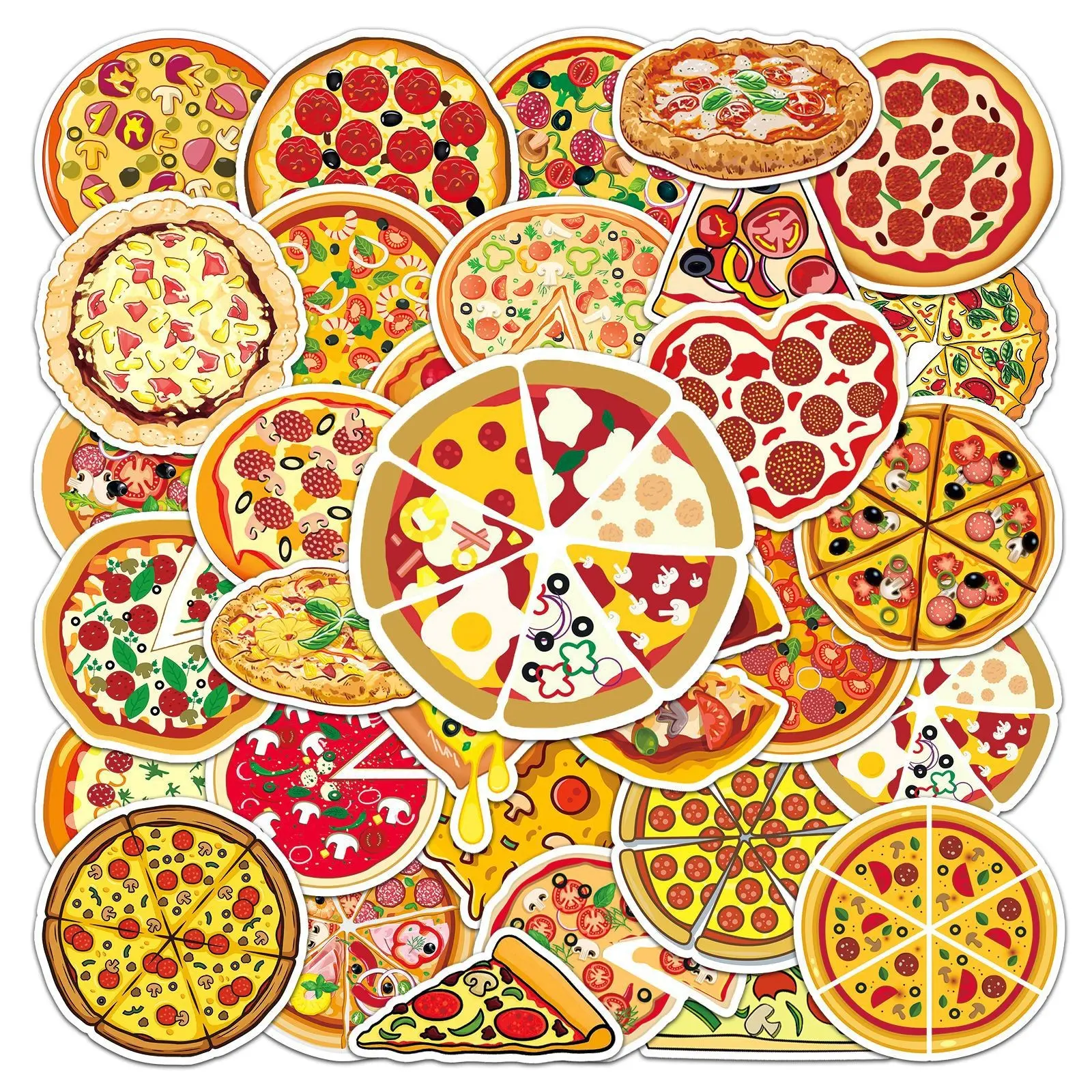 Pizza Sticker Set, 50 Pieces, Aesthetic Vinyl Waterproof Stickers, Water Bottle Food Stickers, Laptop, Phone, Kids Gift Stickers