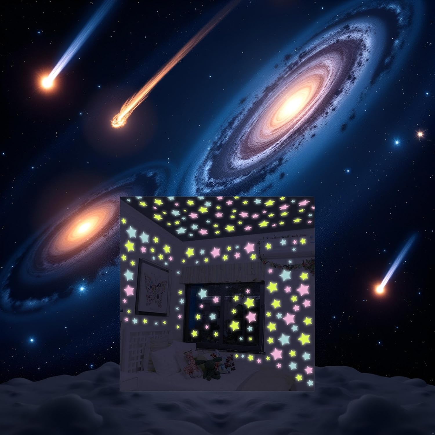 2PCS Colorful Glow in The Dark Luminous Stars Fluorescent Noctilucent Plastic Wall Stickers Murals Decals for Home Art Decor Bedroom Room Decorations Wall Décor