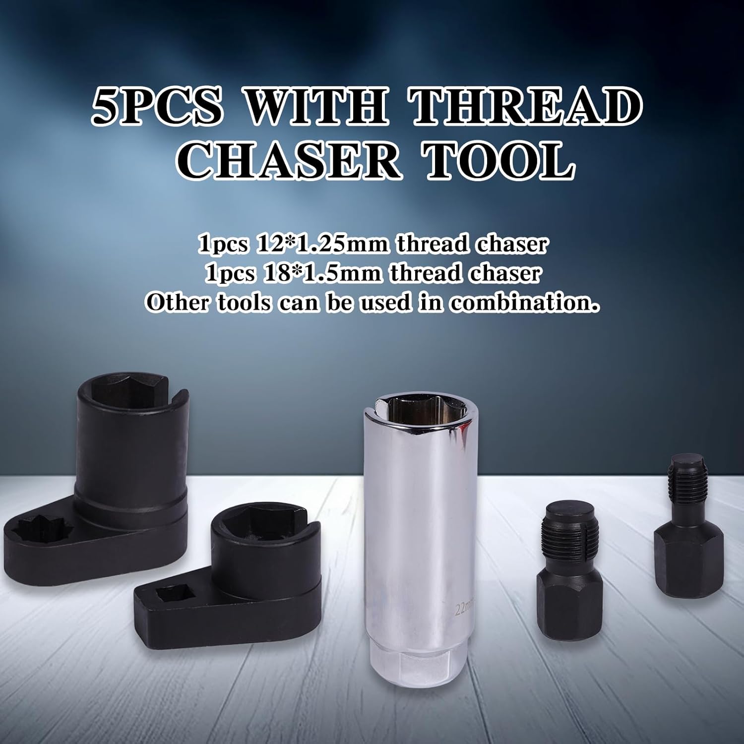 5-Piece Forged O2 Oxygen Sensor Socket & Thread Chaser Set – Automotive Tool for Sensor Removal