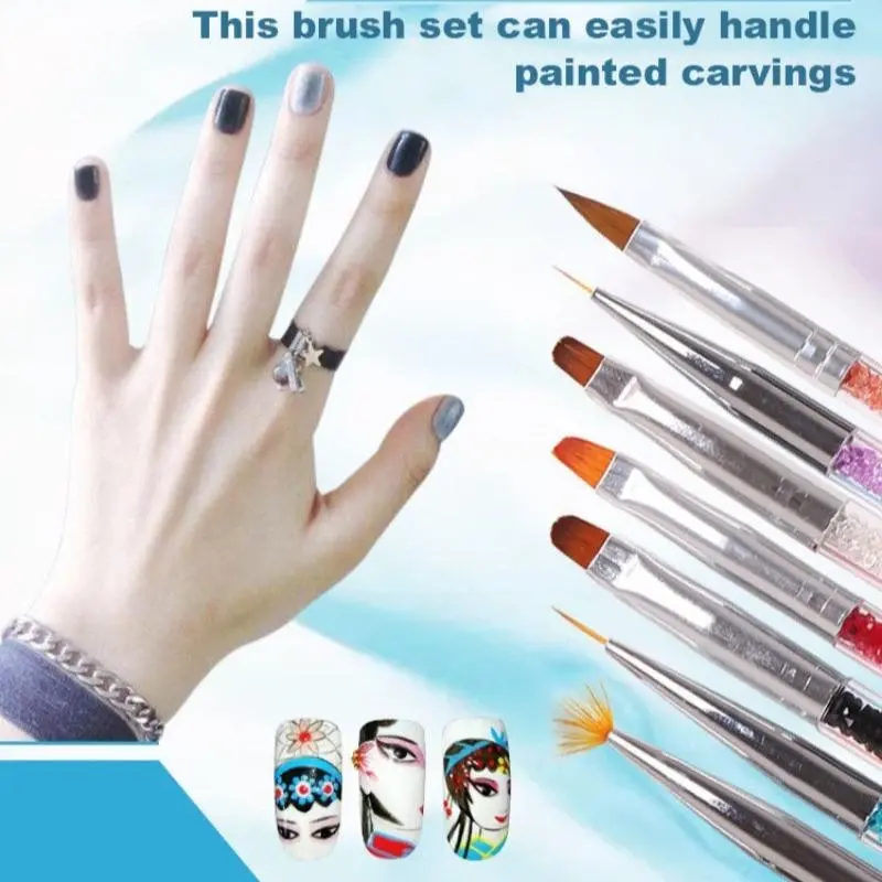 7pcs for Nail Art Brushes Set, 7pcs/Pack for Nail Design Fan Brush And Liner Brushes for Nails - Suitable for Acrylic, Oil, Watercolor, Face, Nail, Scale Model Painting, Line Drawing