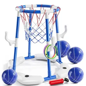 Rotating Water Pool Basketball Game, 2-in-1 Floating Pool Basketball Hoop Toy with 4 Basketballs and 12 Hoops (Random Colors), Outdoor Basketball Water Fun Toy for Kids, Adults, and Family Gatherings, Suitable for Ages 3-12.