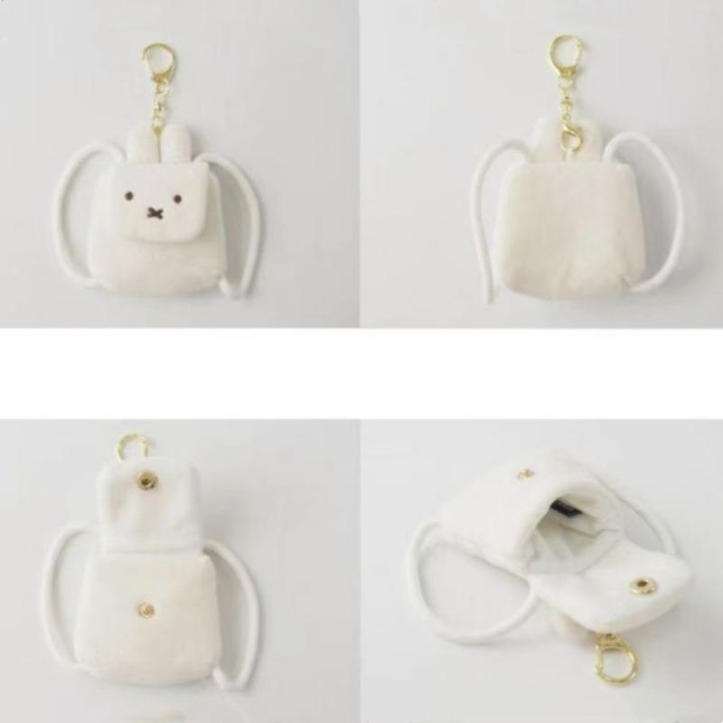 Kawaii Miffy Earphone Case Furry Plush Bunny CoinPurse Keychain for Girls Mini Backpack Purse Multi-Purpose Valentine's Day Gift