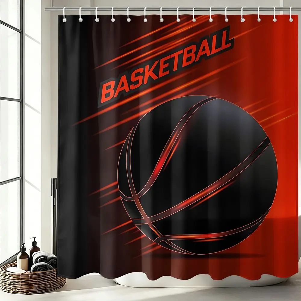 Neon Basketball Sports Style Shower Curtain, High-Definition Digital Print Bath Curtain for Bathroom Decor, Cool Athletic Themed Shower Partition, Fade-Resistant, Waterproof, Easy To Clean (Hooks Included)