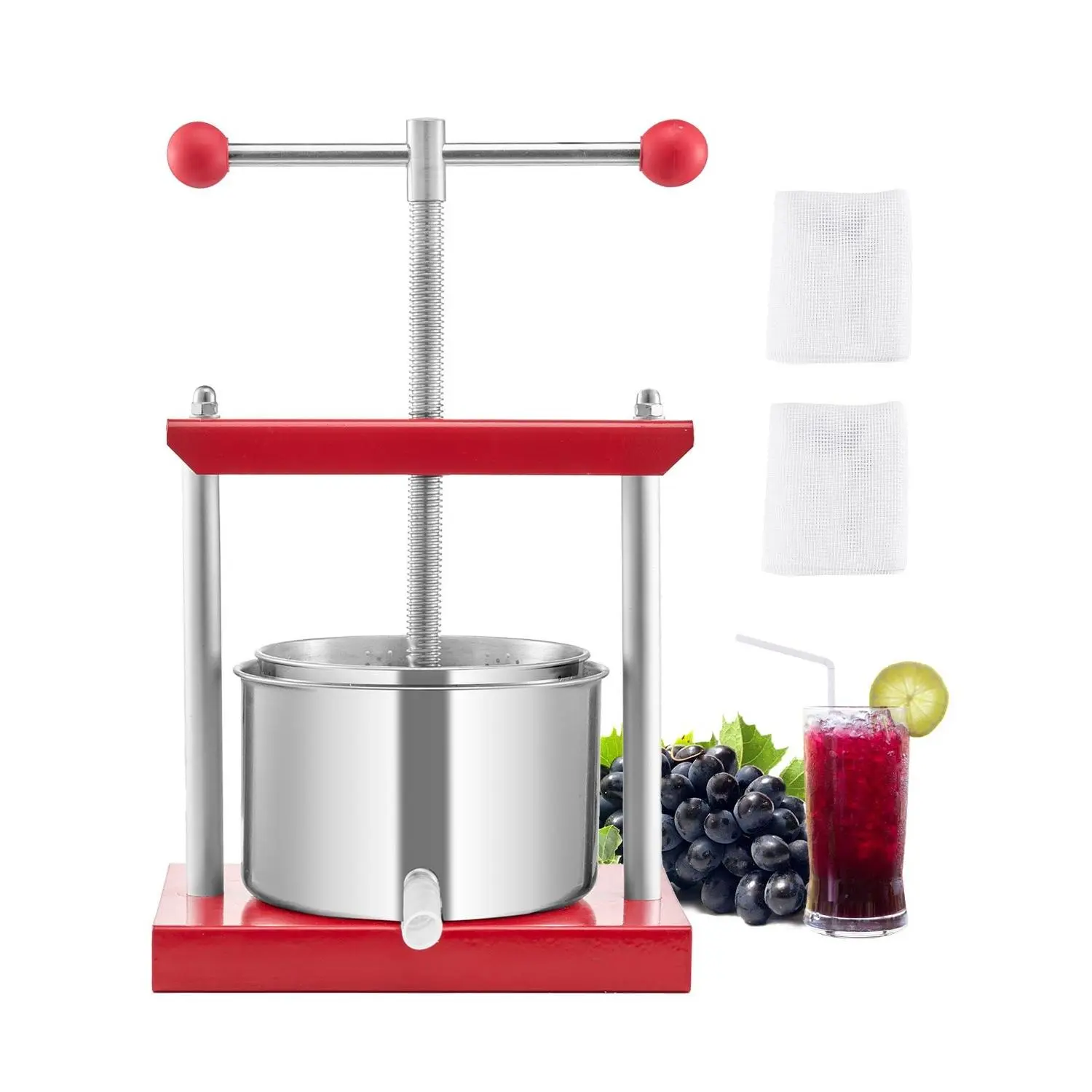 Manual Fruit Wine Press For Home Winemaking, 0.8 Gallon (3 Liter) Stainless Steel Construction, Hand Operated Fruit Press For Juicing Cider And Wine, Easy To Use Small Batch Appliance, Durable Kitchen Brewery Tool For Fresh Fruit