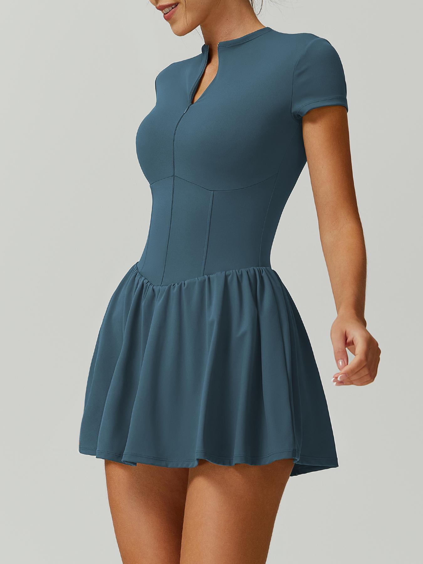 Women's Sporty Zipper Waist Golf Tennis Dress Skirt, Above Knee Tight-Fit Short Sleeve Summer with Storage Pockets Golf Athletic Dress