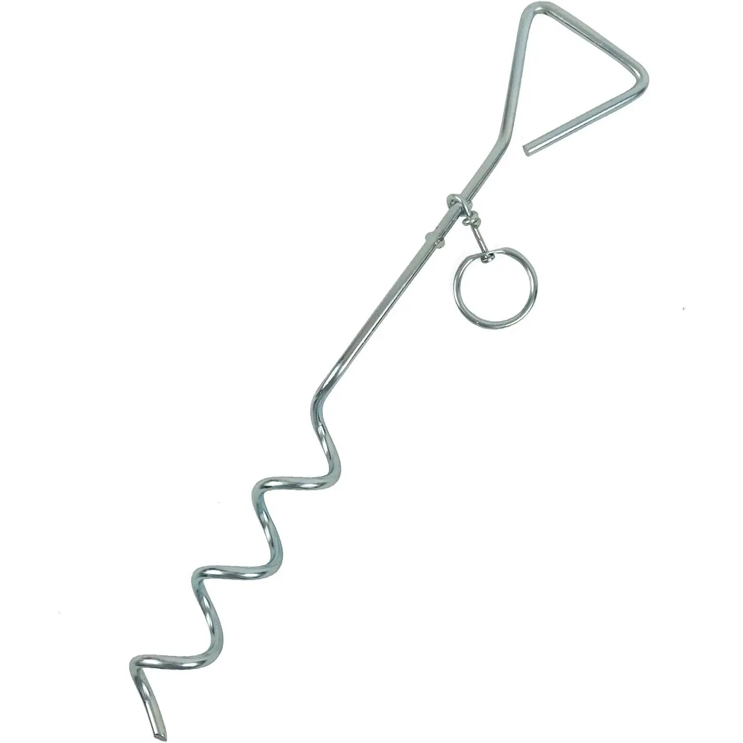 Tie Out Stake, 16.9 Inch Spiral Ground Anchor with 360° Swivel Ring | Zinc-plated iron, tool-free hand twist and deep spiral grip for yards, lawns and camping.  and leash not included.