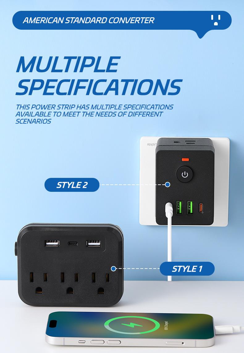 Multiple USB Sockets,USB + Type-c Charging Port,Phone Charger For Home Use,Practical,Wireless Conversion Charging Plug
