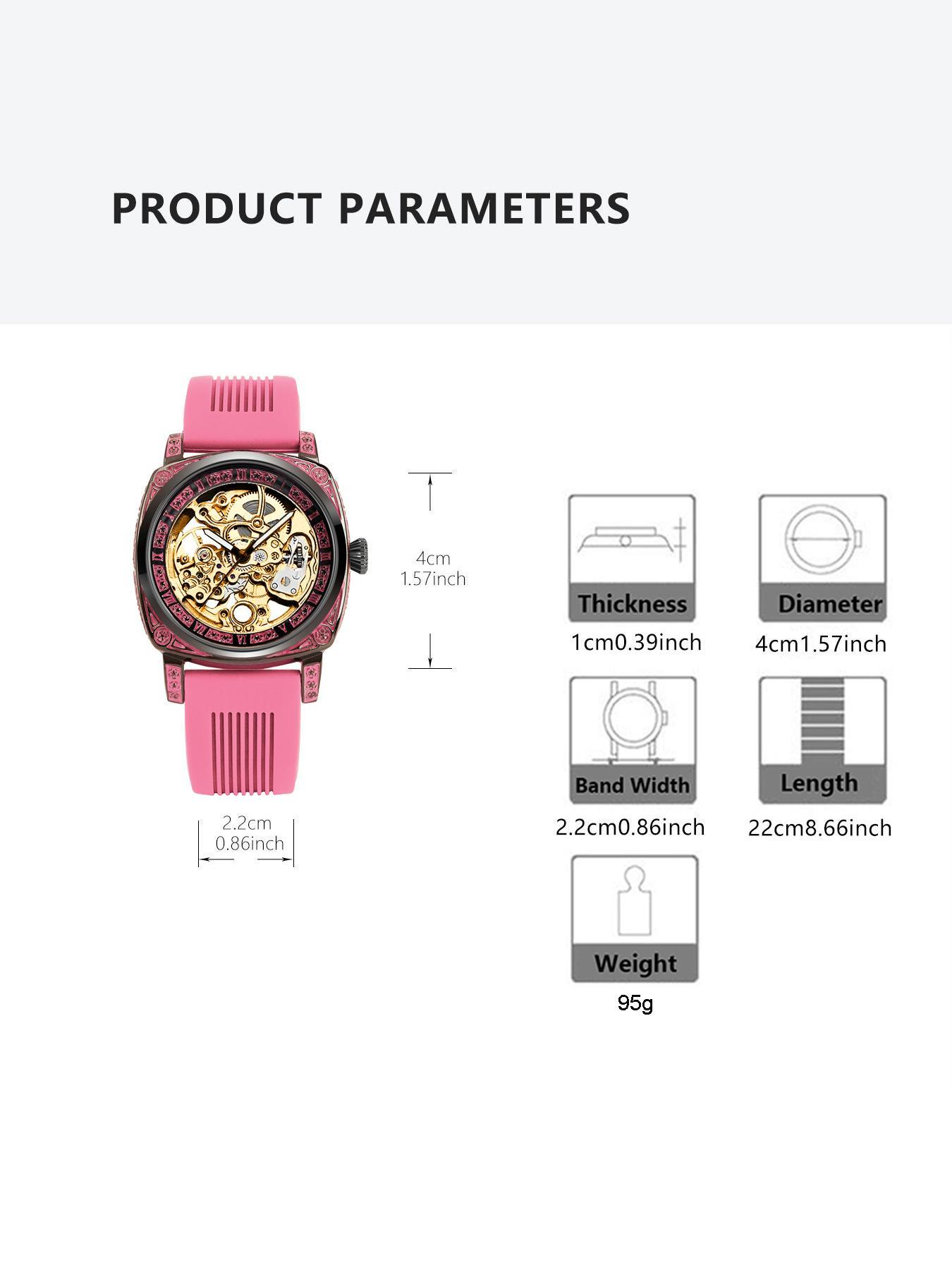 Women's Elegant Hollow Out Design Mechanical Style Watches, Fashion Round Dial Silicone Strap Watch for Party, Daily Decor, Trendy All-match & Exquisite Watch for Birthday Gift with Box