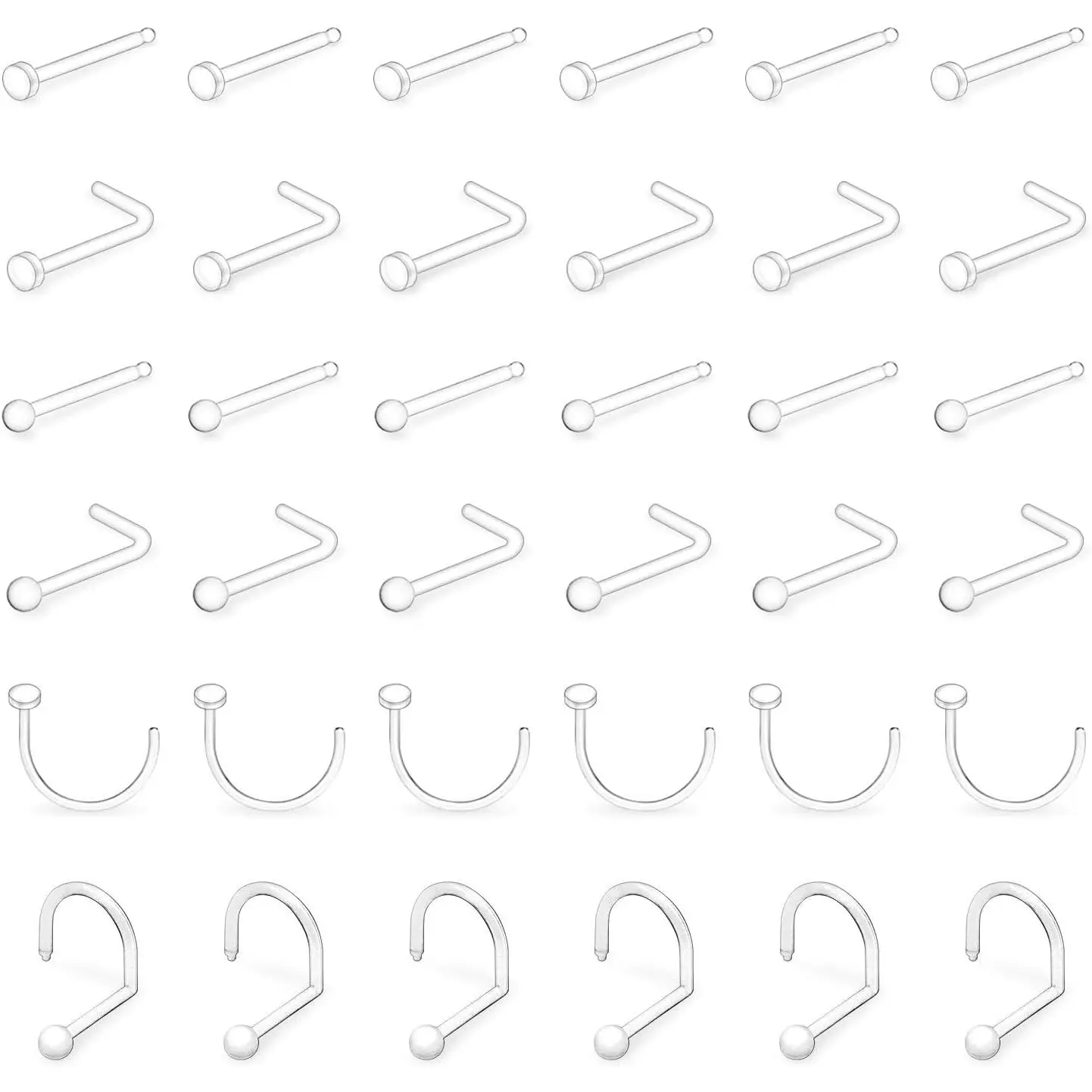 36 count 20G Clear Plastic Nose Studs and Retainers