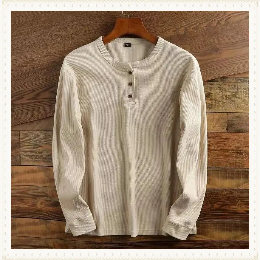 Slim Fit Mens Basic Tee Casual Tshirts Henley Waffle Long Sleeve Shirts Thermal Solid Half Button Breathable Cotton Shirts