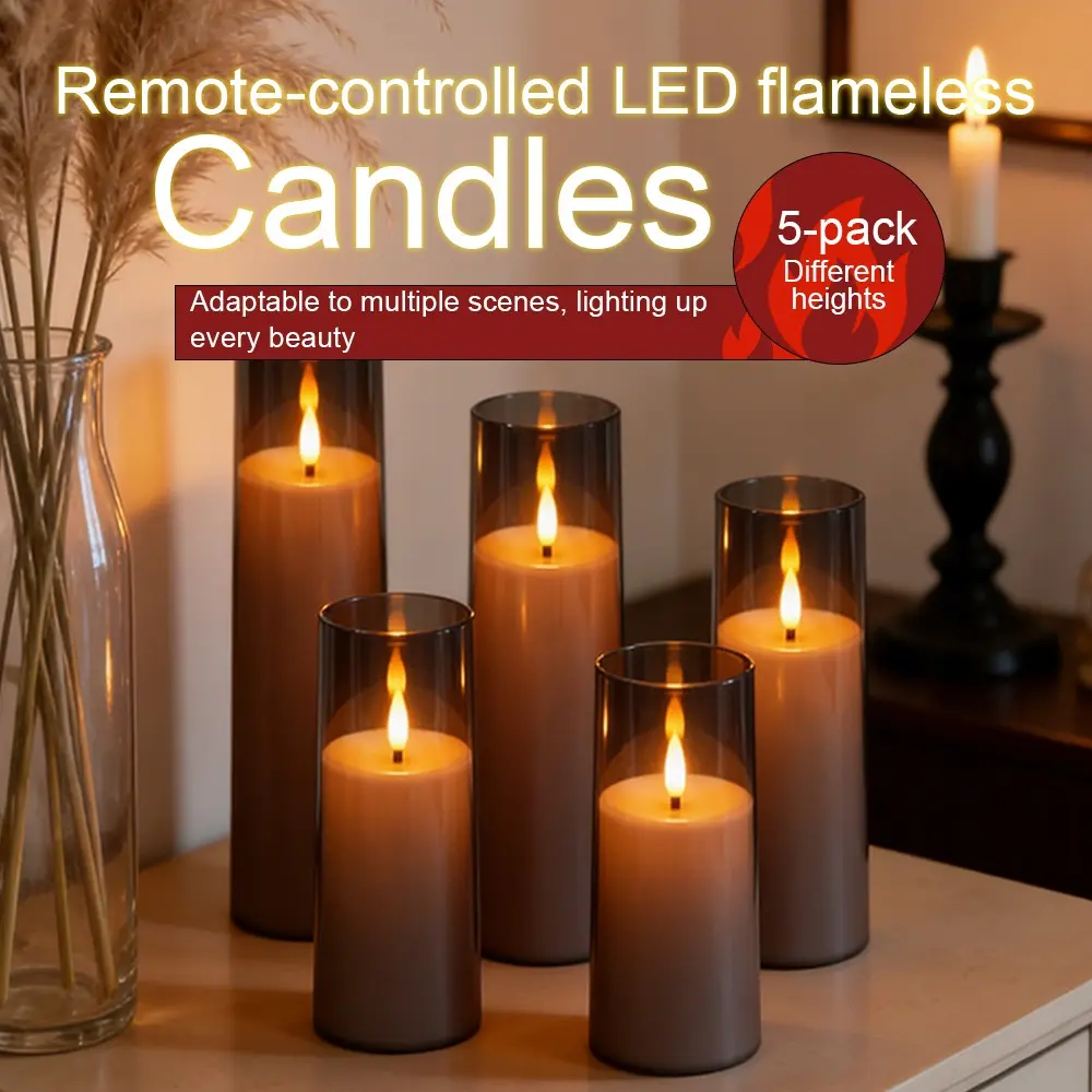 5Pcs Acrylic LED Flameless Candles, 2AA Battery w/ Remote, Flickering Flame, Weddings Parties Birthday Christmas Halloween New Year Restaurant Bar Bedroom Living Room Decor, Smoke-Free Safe Pet/Child Friendly, Minimalist for Any Style, Reusable High Value