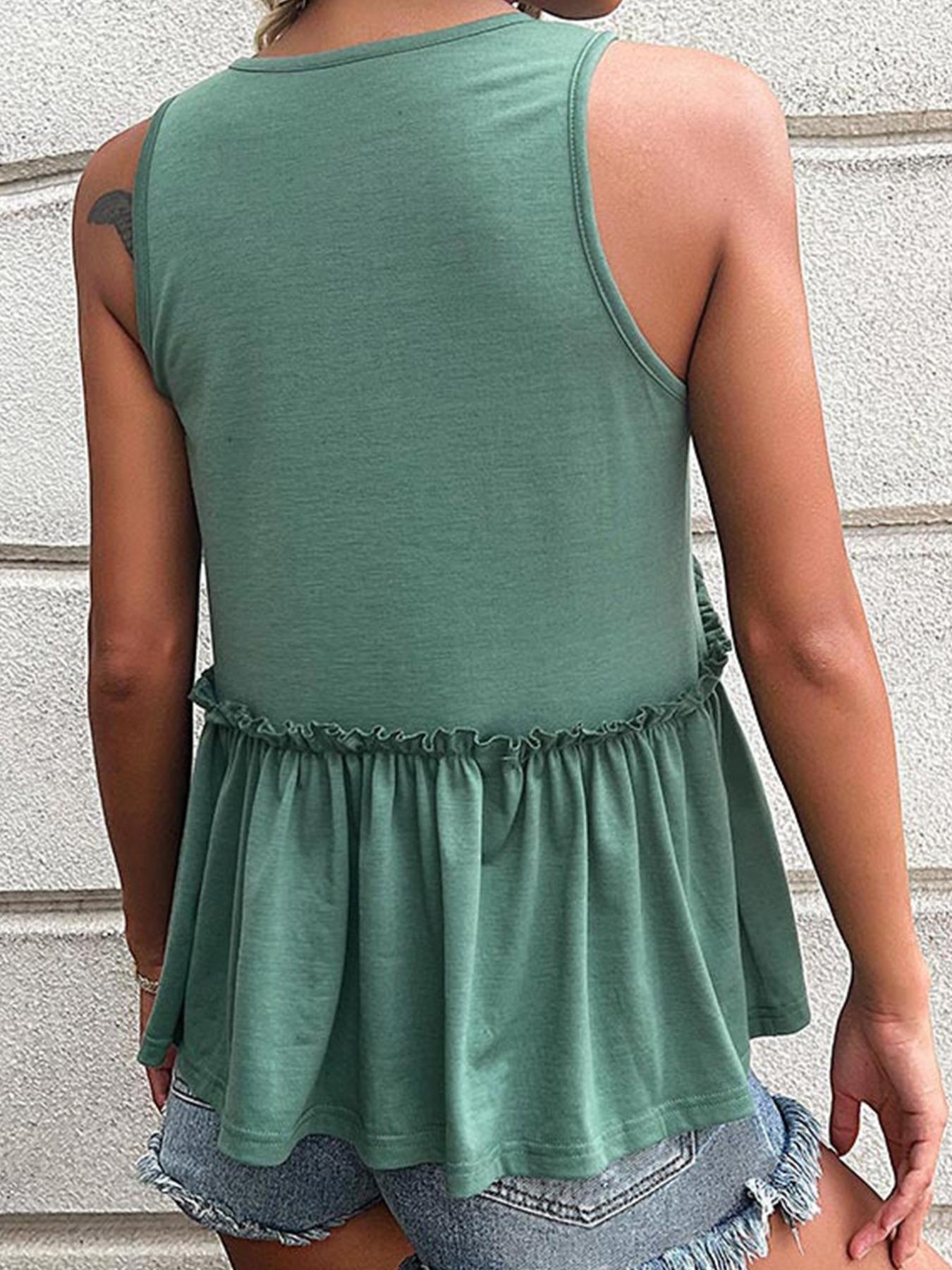 Women's Plain Frill Trim Peplum Tank Top, Casual V Neck Sleeveless Top, Summer Outfits, Ladies Clothes for Daily Wear, Casual Fitted Sleeveless Womenswear, Breathable Tank Top