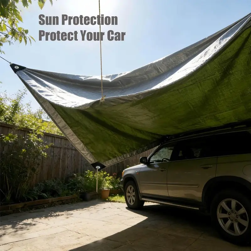 Outdoor Camping Waterproof Mat, UV Protection, Sun Protection, Thick Canvas Rain Shelter, Silver Pe Plastic Cloth, Durable Covering, Car