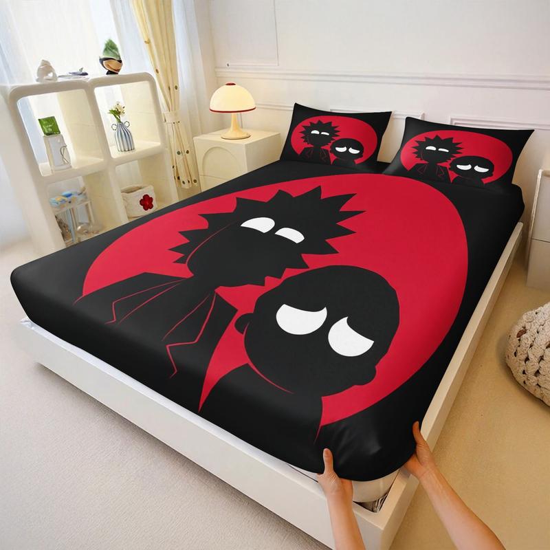 3-Piece Rick and Morty Bedding Set, Comfortable Printed Design, Includes 1 Fitted Sheet & 2 Pillowcases, Non-Slip, Perfect Gift