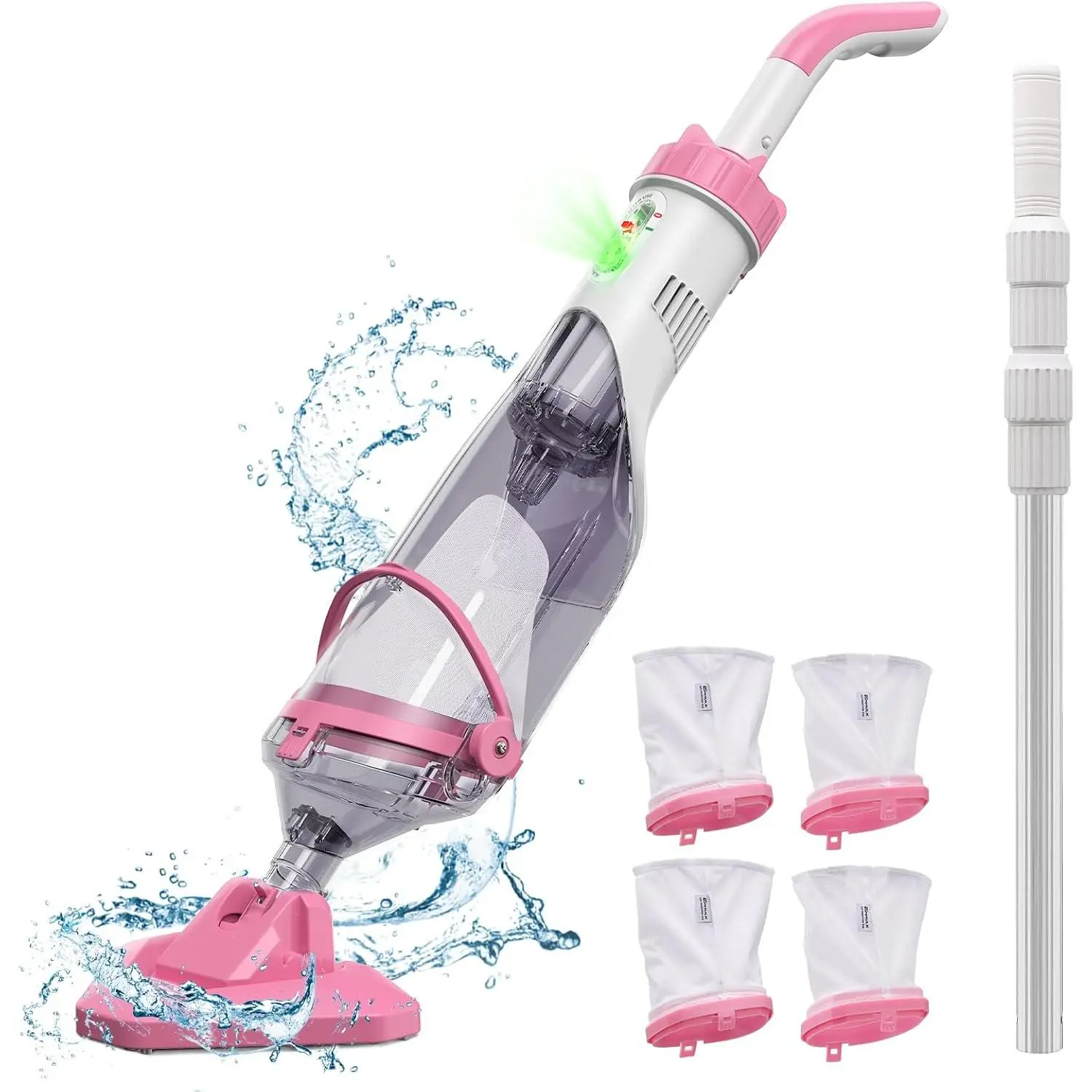 Pool Vacuum for Above Ground Pool with a Telescopic Pole, Running time up to 1H, Handheld Rechargeable Pool Cleaner with  Suction up to 18.5 GPM, Ideal for Leaves & Debris, PC10 Pro