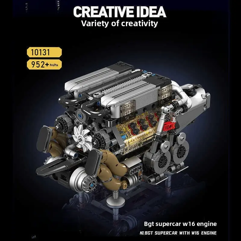 V12 supercar engine building block model racing car desktop decorative toy, movable connecting rod cylinder mechanical component kit, adult high-difficulty craft engine display decoration, suitable for car enthusiasts to give as a gift, Miniature Set