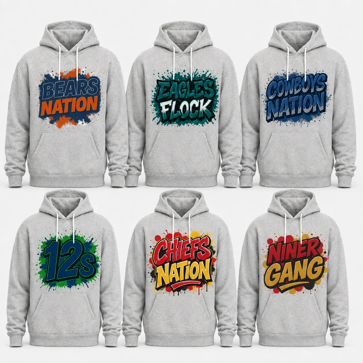 Retro Y2K Football Team Fan Hoodie with Front Kangaroo Pocket, Graffiti Double Sided Print Long Sleeve Casual Sweatshirt For Game Day Fan Streetwear Outfit