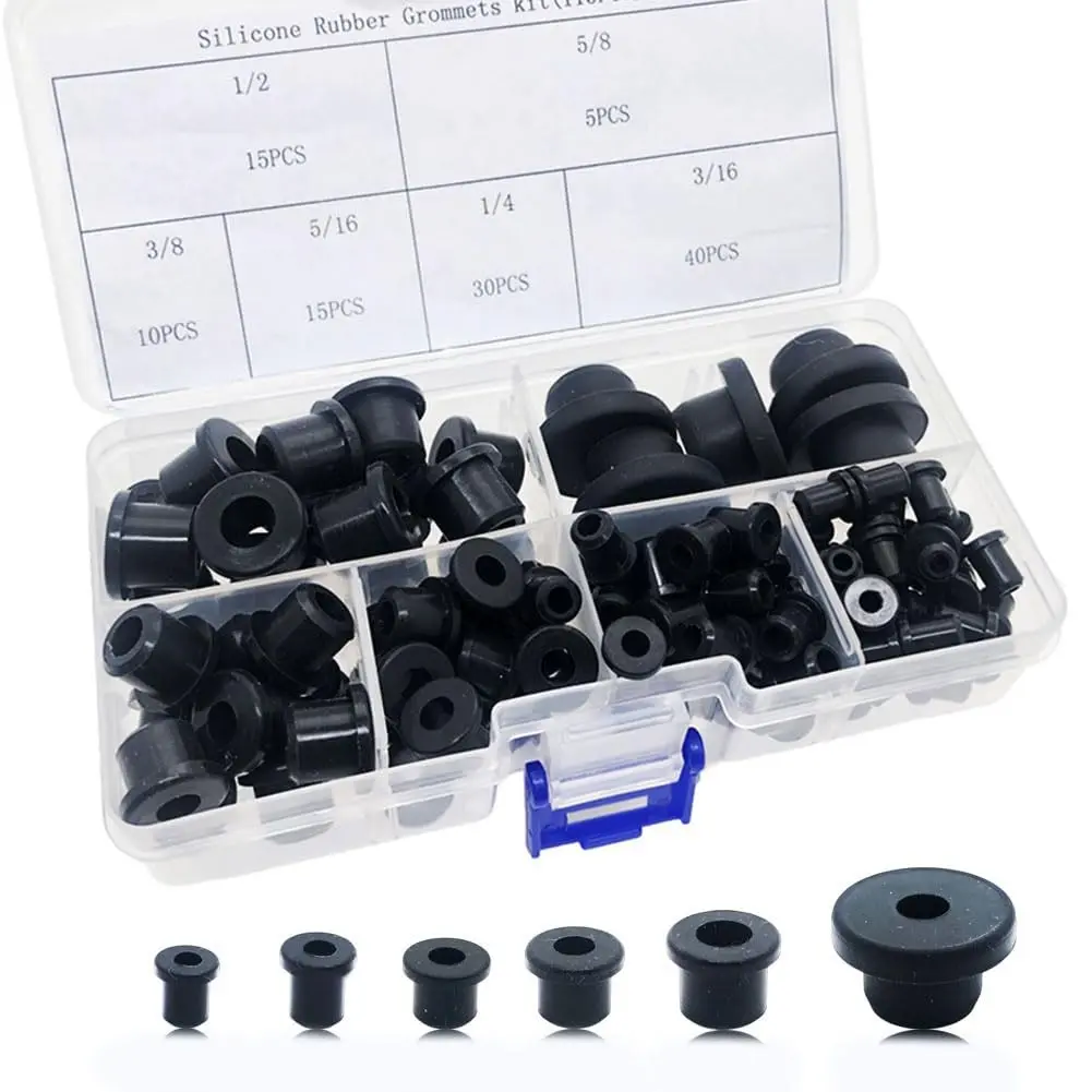 115PCS T-Type Silicone Rubber Grommet Kit - 6 Sizes for Automotive Use, Firewall Plug, Cable Bushings, Hydroponic Drain Holes