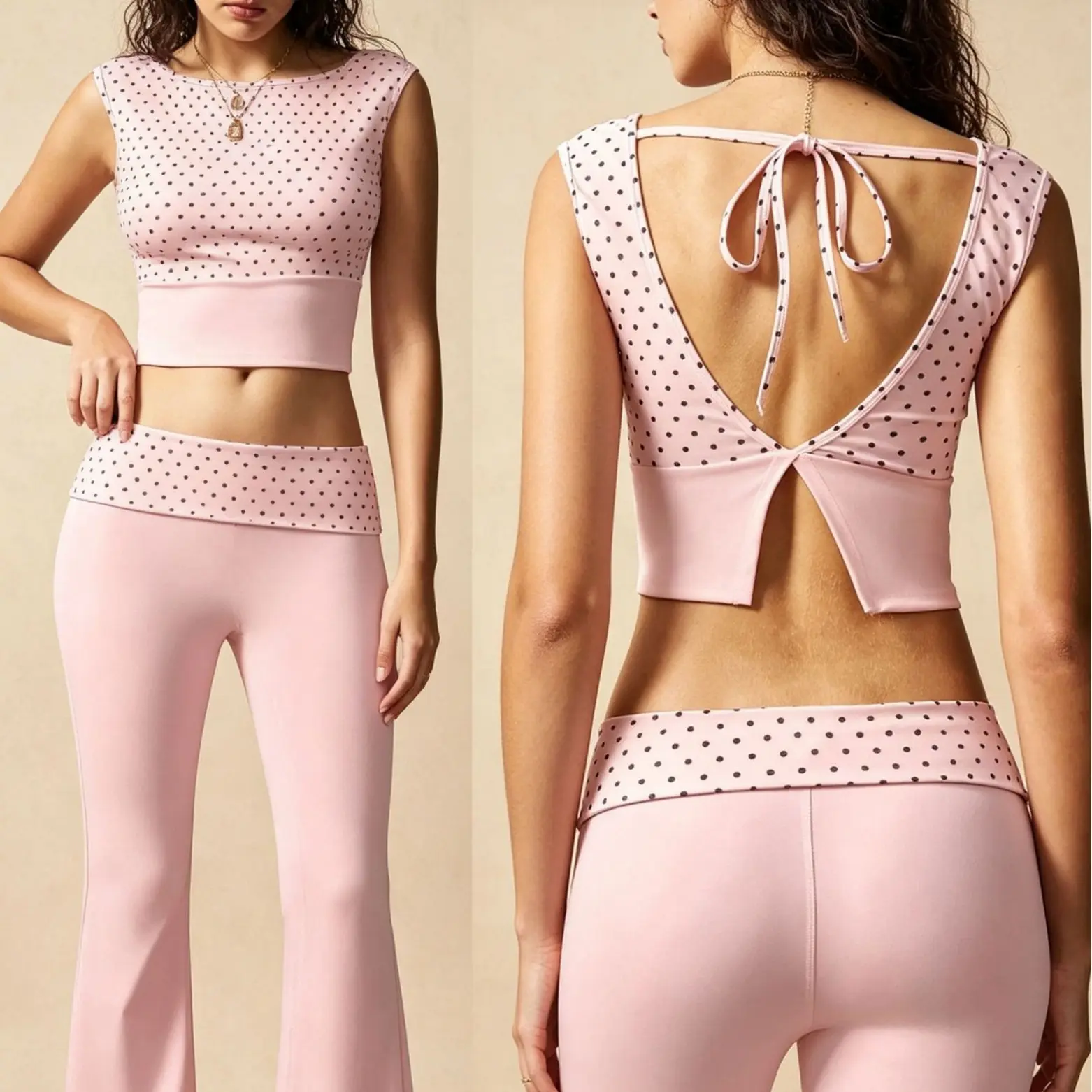 Printed yoga set featuring large halter tether breathable shockproof sports top folded horn trousers women