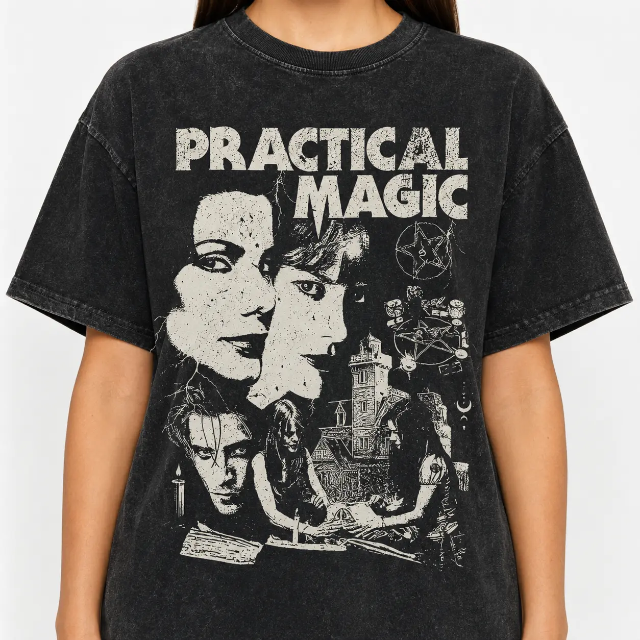 Women's Practical Magic Casual Printed Round Neck T-Shirt, Stylish Summer Tee for Daily Vacation Wear, Loose-Fit Thin Fabric for Spring & Fall