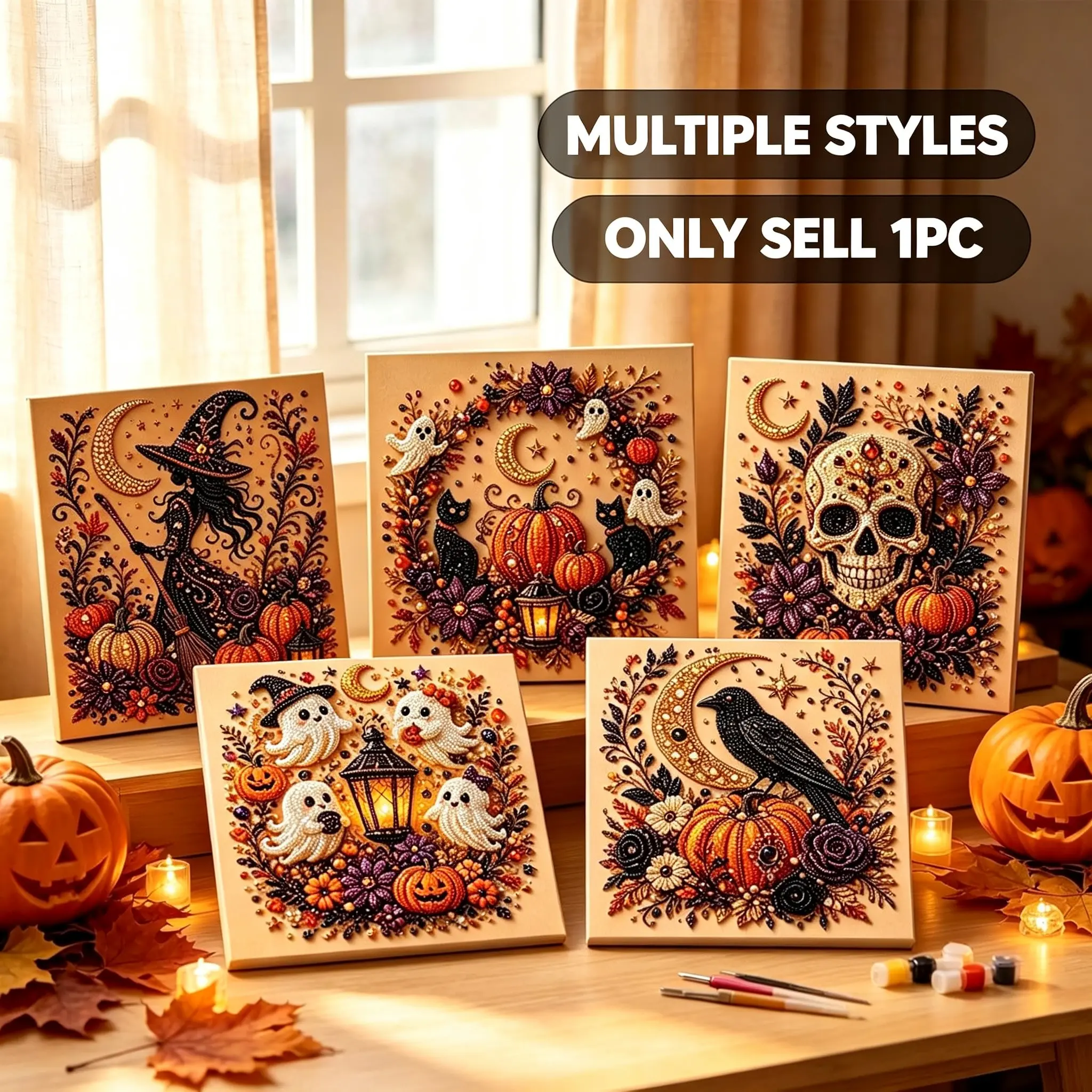 Halloween Ghost Pearl Art Kit, Creative Halloween Wall Art Set, Fun DIY Craft for Adults, Spooky Festival Decoration, Handmade Project, Decoration Items