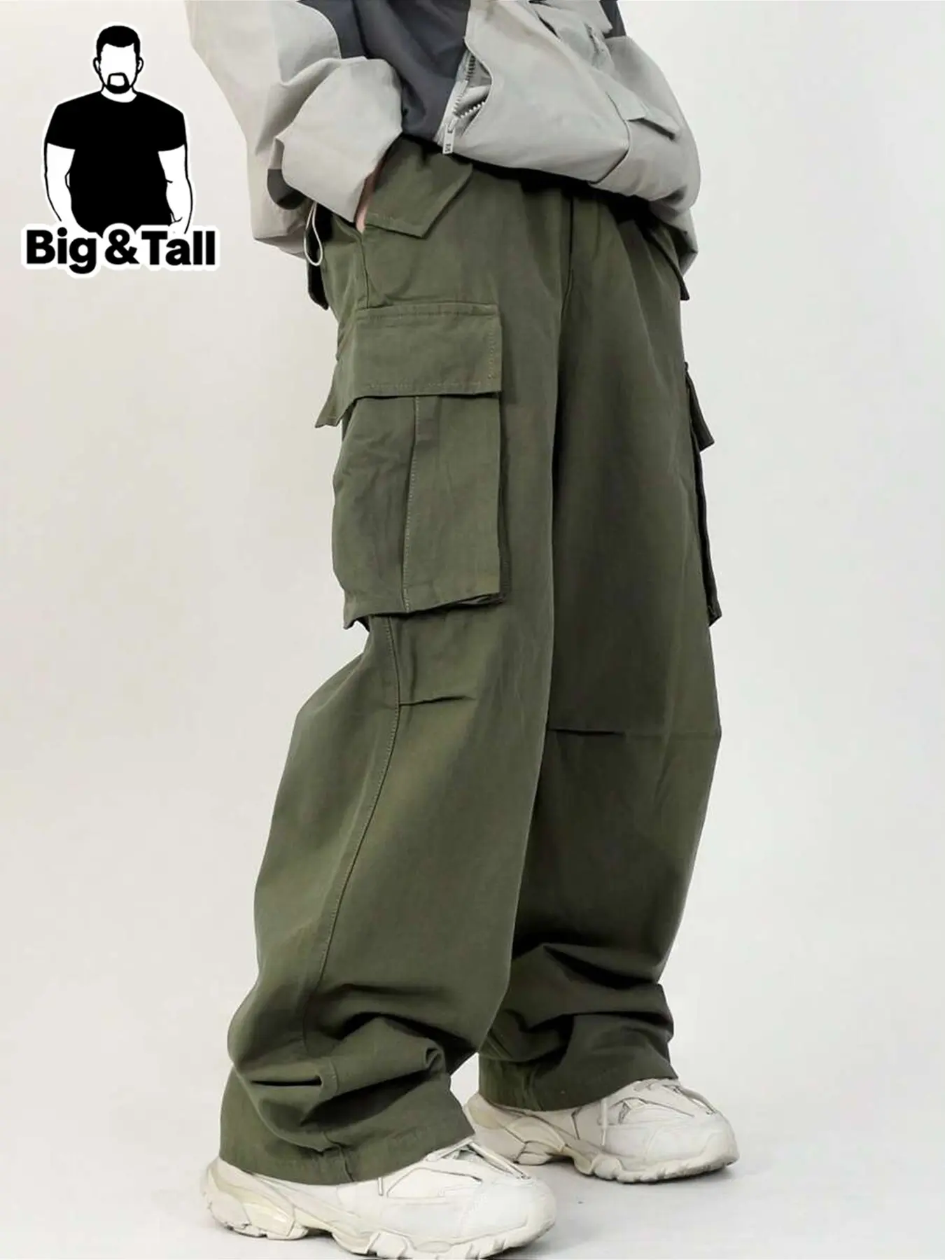 Plus Size Men's Streetwear Cargo Pants, Pocket, Wide Leg Straight Fit, Durable Fabric, Comfortable for All Seasons, Trendy Casual Wear