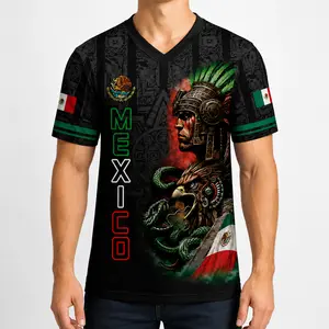 Mexico Aztec V-Neck Jersey,sporty geometric design,sport clothing,summer fits,vintage shirts,mexican dad gift,good graphic tees,unisex casual streetwear,daily casual style,boho summer clothes,5 sense gifts for him,football enthusiast,july outfit,2026