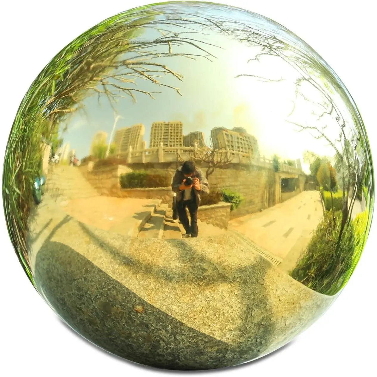 Gazing Ball, 10" Stainless Steel Mirror Ball Reflective Garden Sphere, Gazing Globe for Home Garden Patio Lawn Outdoor and Indoor Decorative, Golden