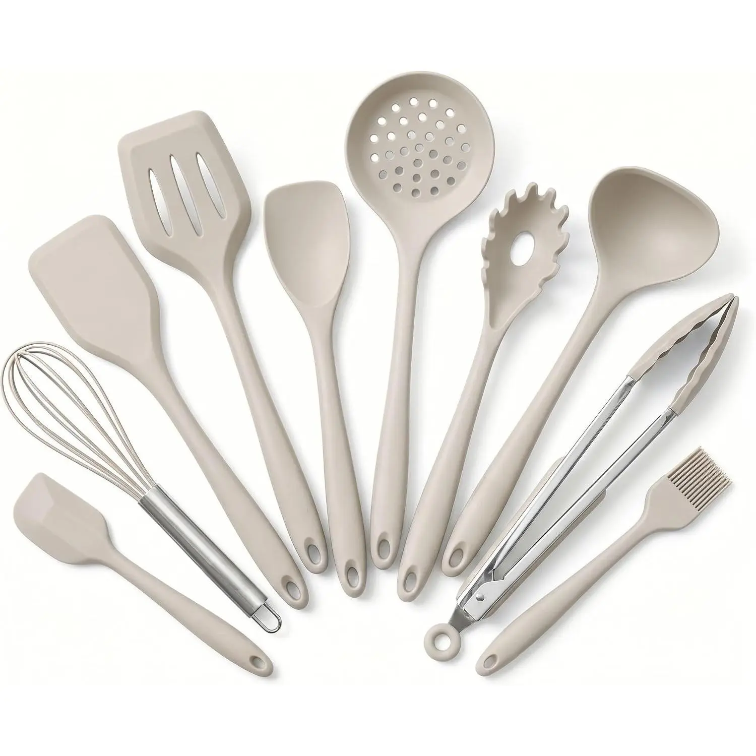 Kitchen Utensils Set, 10 count Heat Resistant Utensils, Khaki | Dishwasher Safe, ,  Grade  Cooking Utensils Set for Non Stick Cookware, Kitchen Essentials, Spatula Tong