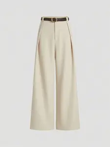 Women's All-Season Simple Suit Wide-Leg Pants, High-Waisted Commuter Slimming Straight Leg Long Pants, Elegant Drop Waist Design