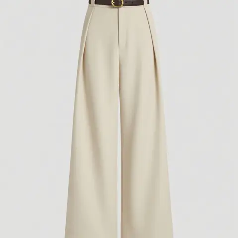 Women's All-Season Simple Minimalist Suit Wide-Leg Baggy Pants, High-Waisted Commuter Slimming Straight Leg Long Pants, Elegant Drop Waist Design Bottom, Relaxed Fit Trousers
