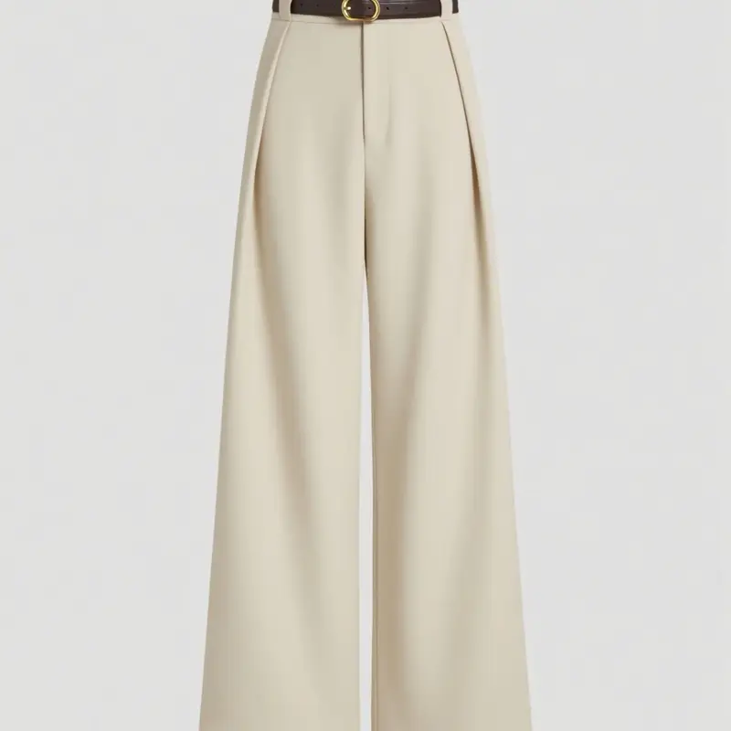 Women's All-Season Simple Minimalist Suit Wide-Leg Baggy Pants, High-Waisted Commuter Slimming Straight Leg Long Pants, Elegant Drop Waist Design Bottom, Relaxed Fit Trousers