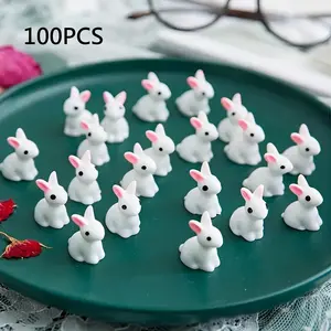 100PCS Mini White Bunny Figurines, Cute Resin Rabbit Miniatures for Fairy Garden, Dollhouse Decor, Moss Landscape, DIY Crafts, Home Desk Decoration, Holiday Gift Collection