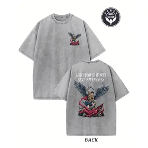 Retro Christian Reversible T-Shirt The Strength of God Manifests in Weakness Faith Graphic 230G Relaxed Hip-Hop Urban Style Unisex Washable