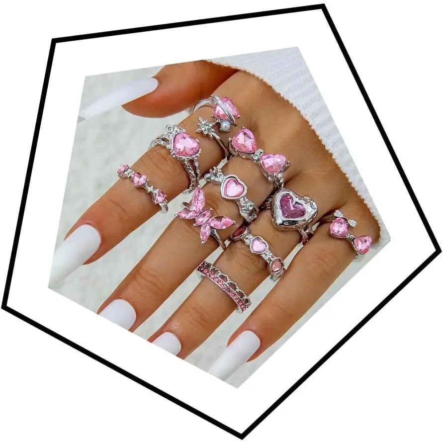 10 count Sparkling Rhinestone Stackable Rings Set    Heart Butterfly Rings Set Bowknot Knuckle CZ Rings Wedding Prom Party Finger  Accessaries for Women