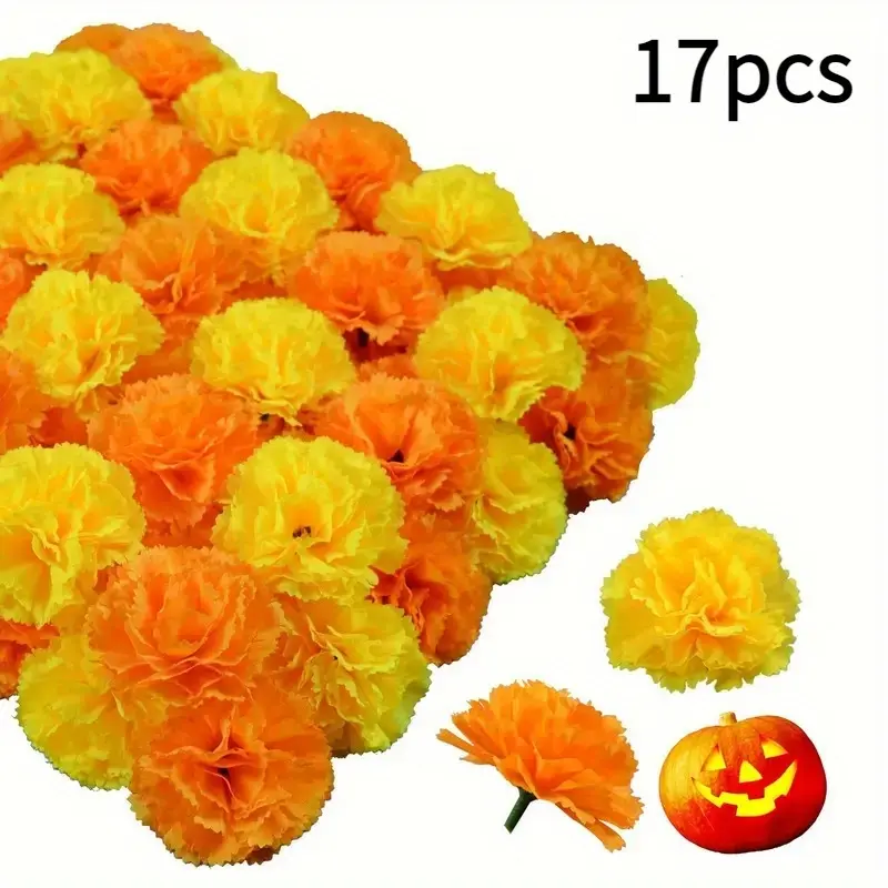 Simulation of marigold flower head - Bright orange-yellow artificial marigold, suitable for All Souls' Day, Halloween, weddings, altars, wreaths and durable plastic flowers. The simulated marigold flower head is used for center decoration