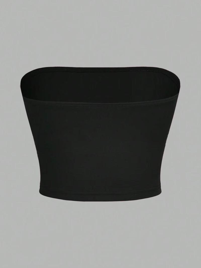 Women's Simple Solid Color Crop Tube Top, Casual Minimalist Basic Sleeveless Strapless Cropped Tops for Summer, Ladies Clothes for Daily Wear