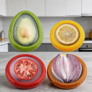 Avocado Saver and Tomato Holder, Set of 4 Reusable Silicone Storage Containers, Ideal for Garlic, Onions, Lemons, Potatoes, Fridge Use