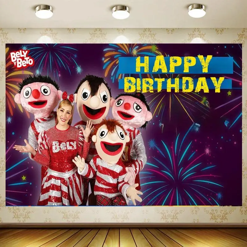 Bely y Beto Birthday Party Backdrop Background Cloth, Cartoon Theme Tapestry Wall Hanging Photography Background Premium Polyester Fabric, Kids Celebration Decor, Event Setup, Photo Studio Prop, Party Decoration Background