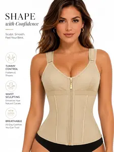 1 Count Women's Solid Color Shapewear Tops, Colombian Shapewear, Fajas, Tummy Control Shaper Corset With Adjustable Vest Strap, Compression Sports Waist Trainer, Tight-Fitting Womenswear, Underwear, Suitable For Daily Wear, Workout